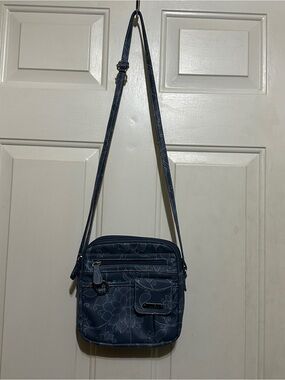 Multisac Blue Floral  Crossbody Bag Purse Multiple Pockets Adjustable Strap